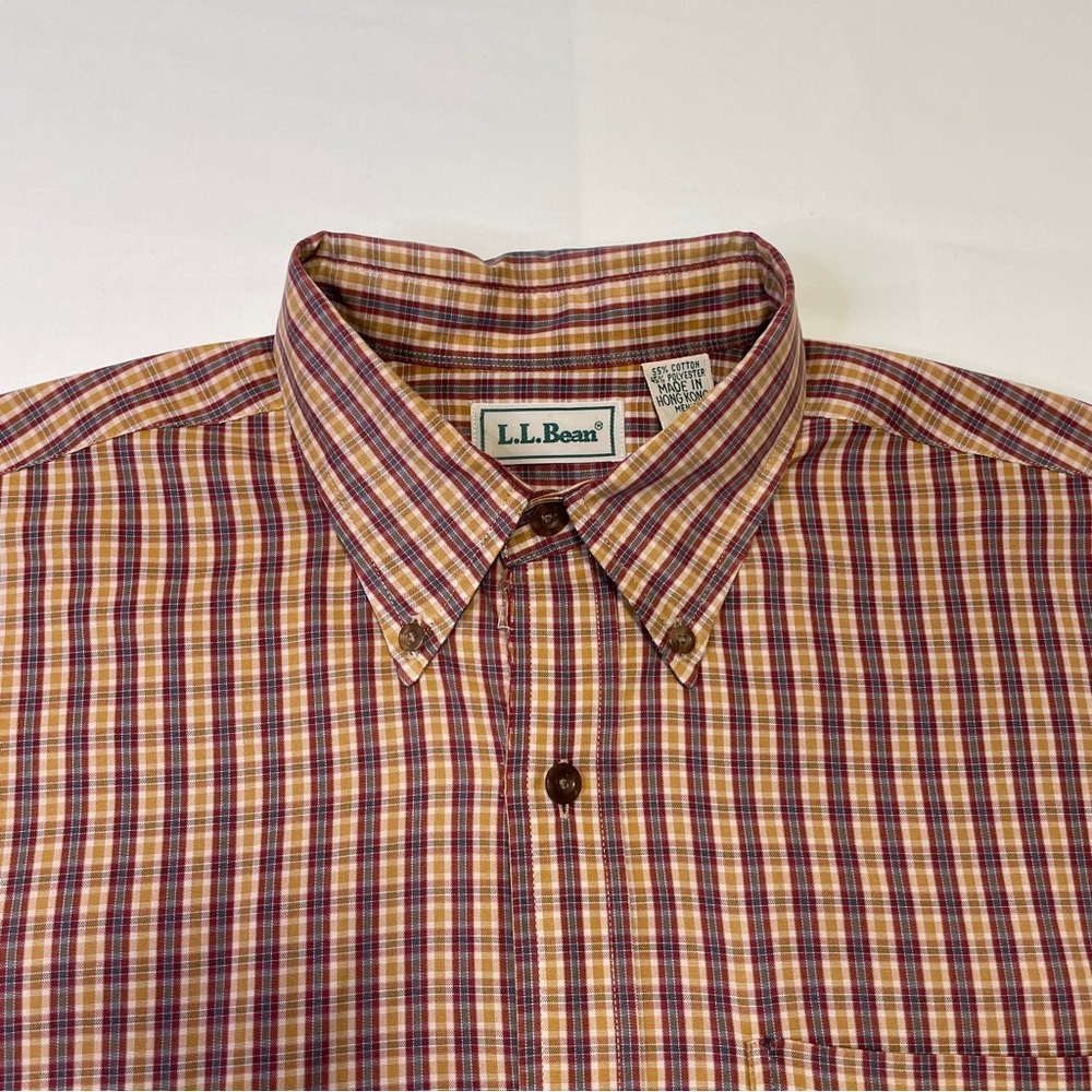 L.L. Bean VTG Y2K Men's M Plaid Button Down Shirt Classic Fit Brown/Tan 55/45 - Picture 3 of 5